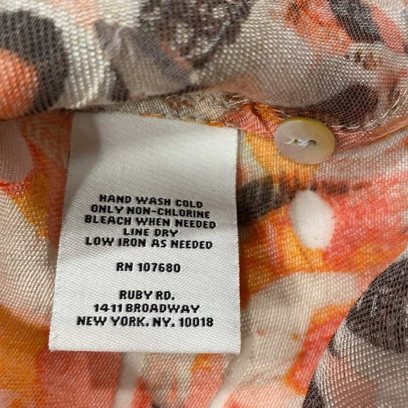 Ruby Rd. Orange Abstract Button Down Top Size 14 Mesh Detail Smocked Back Waist - Picture 15 of 16